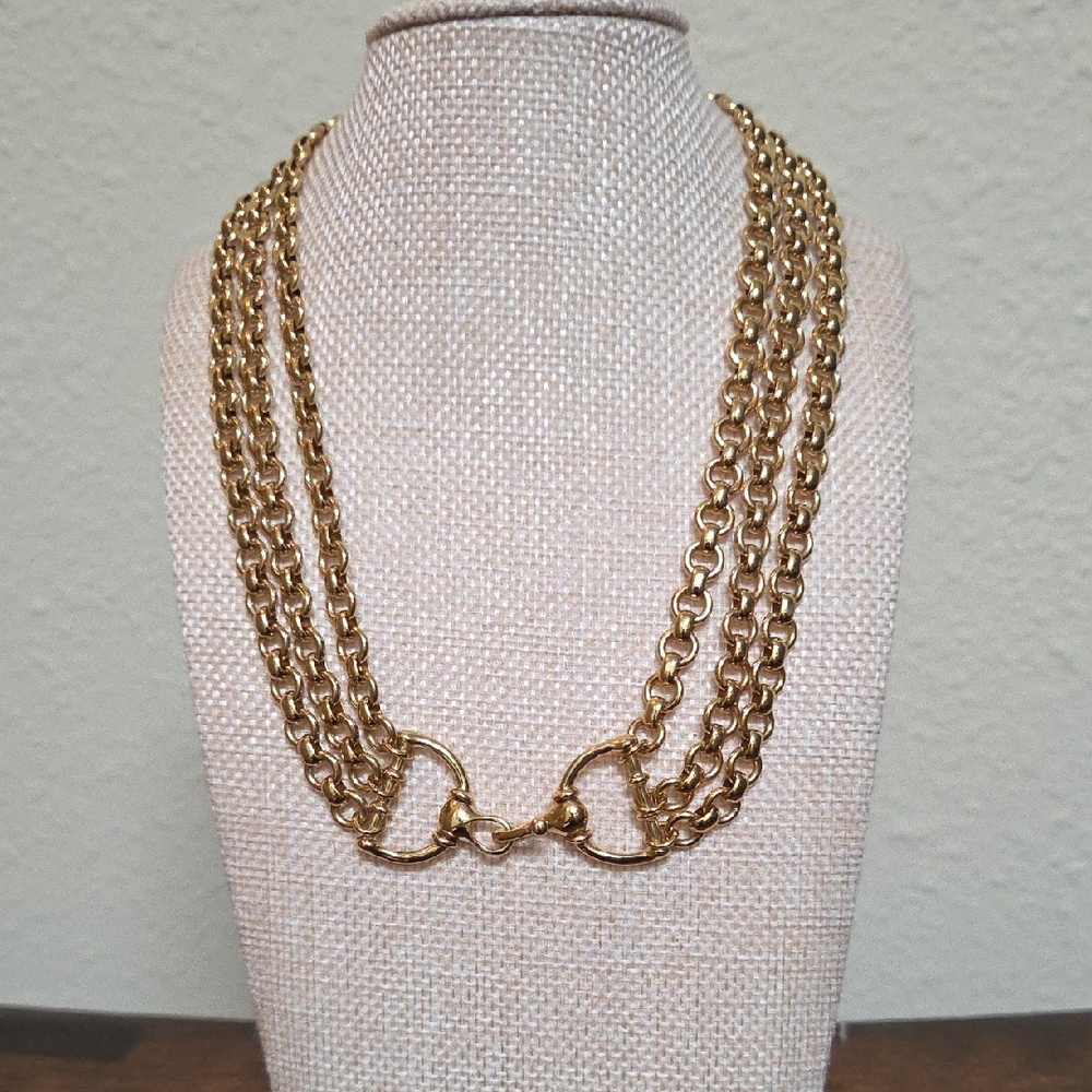 Vintage Lauren Ralph Lauren Equestrian Horsebit Multi Layered Gold Tone Necklace